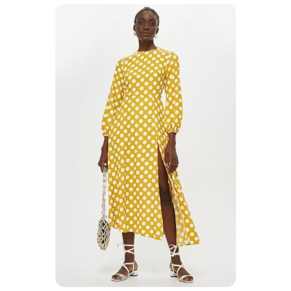 ! Topshop Polka Dot Long Sleeve Open Back Midi Dress sz US 4 - Picture 1 of 9